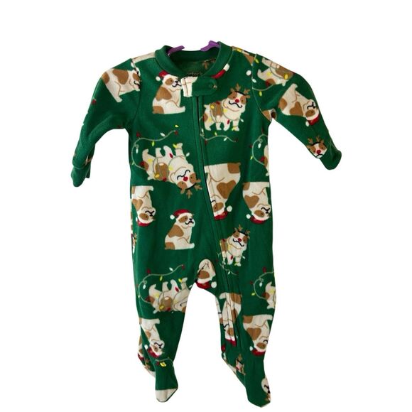 Carter's Christmas sleeper 0-3m green pugs dogs new - Picture 1 of 6